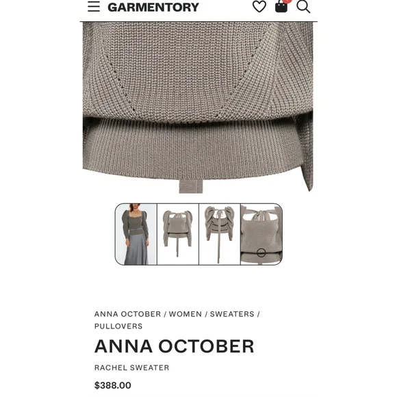 Anna October Rachel Sweater – Grey – Puffed Sleeve – Wool Blend – Size M - Picture 4 of 13